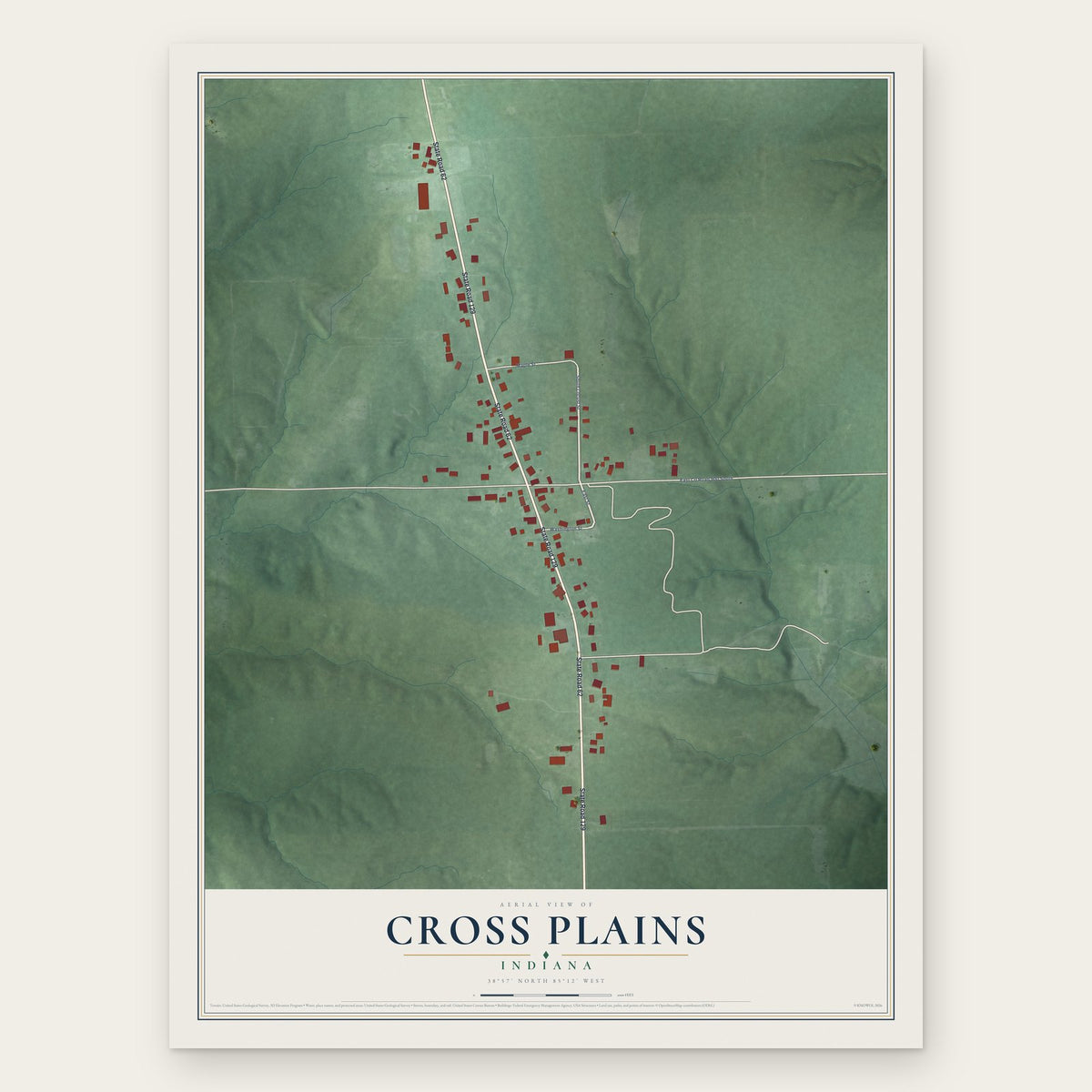 Cross Plains, Indiana map print, the full design