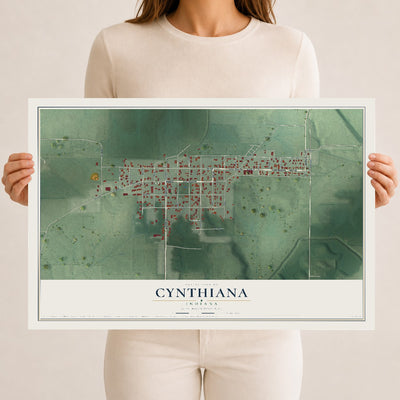 Map of Cynthiana, Indiana, 12 x 18 inch unframed archival matte print