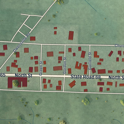 Second close-up of the map of Cynthiana, Indiana print showing more streets and buildings