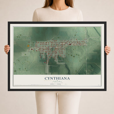Map of Cynthiana, Indiana, 24 x 36 inch print in a black wood frame