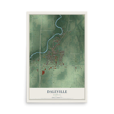 Map of Daleville, Indiana, 12 x 18 inch unframed archival matte print