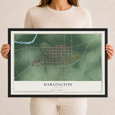 Map of Darlington, Indiana, 12 x 18 inch print in a black wood frame