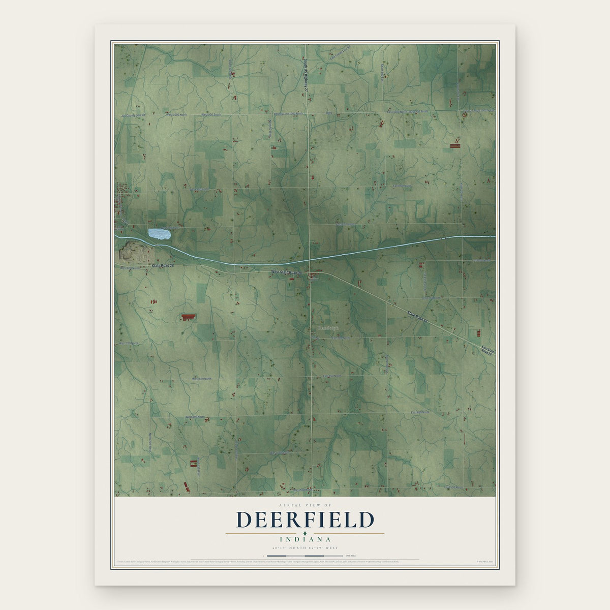 Deerfield, Indiana map print, the full design
