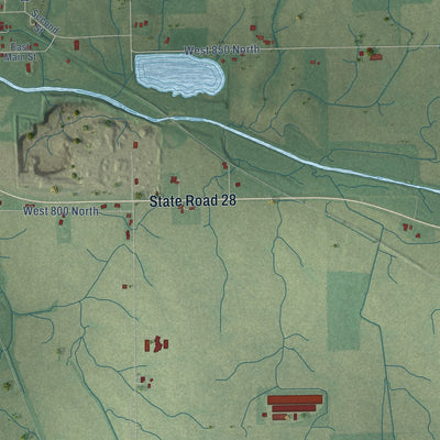 Close-up of the map of Deerfield, Indiana print showing street and building detail