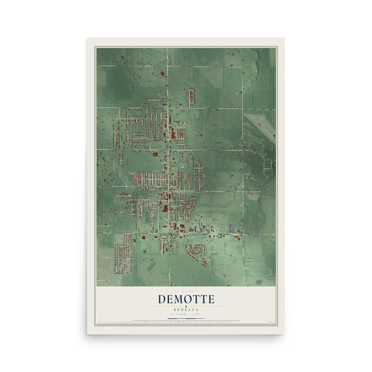 Map of DeMotte, Indiana, 12 x 18 inch unframed archival matte print