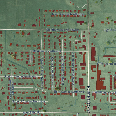 Second close-up of the map of DeMotte, Indiana print showing more streets and buildings