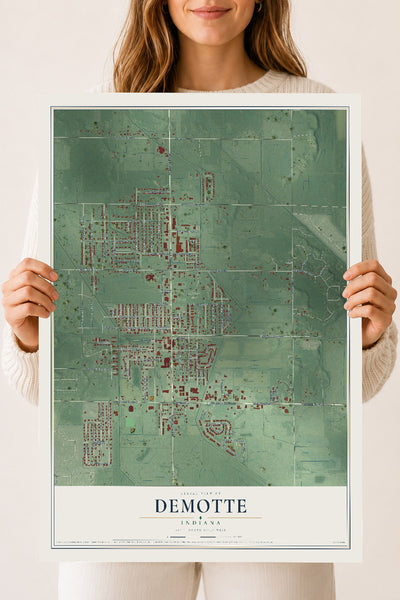 Map of DeMotte, Indiana, 18 x 24 inch unframed archival matte print