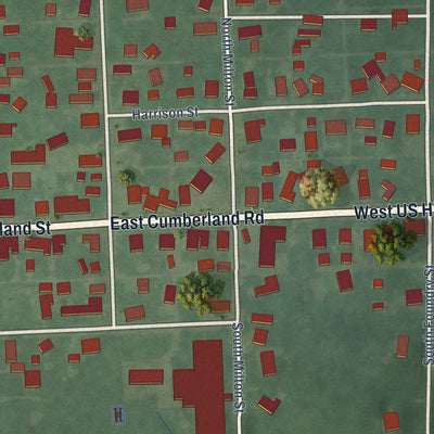 Close-up of the map of Dublin, Indiana print showing street and building detail