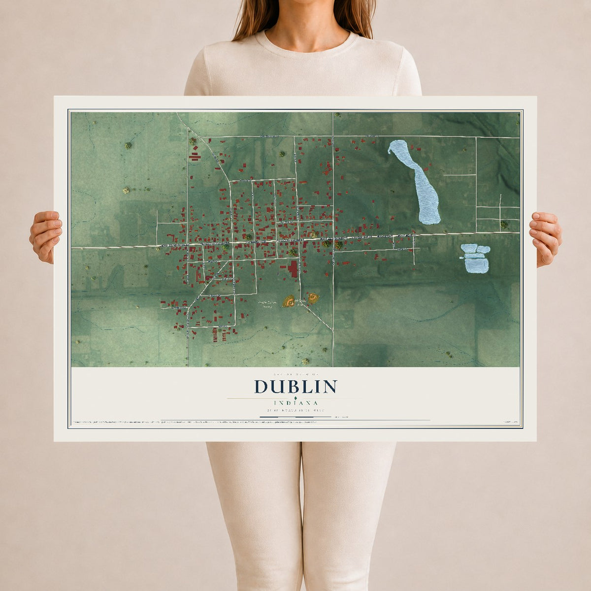Map of Dublin, Indiana, 24 x 36 inch unframed archival matte print