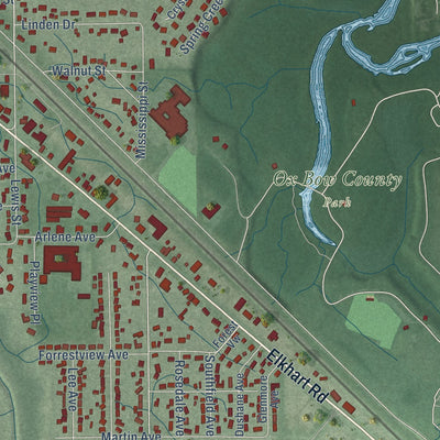 Second close-up of the map of Dunlap, Indiana print showing more streets and buildings