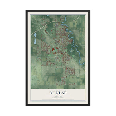 Map of Dunlap, Indiana, 12 x 18 inch print in a black wood frame