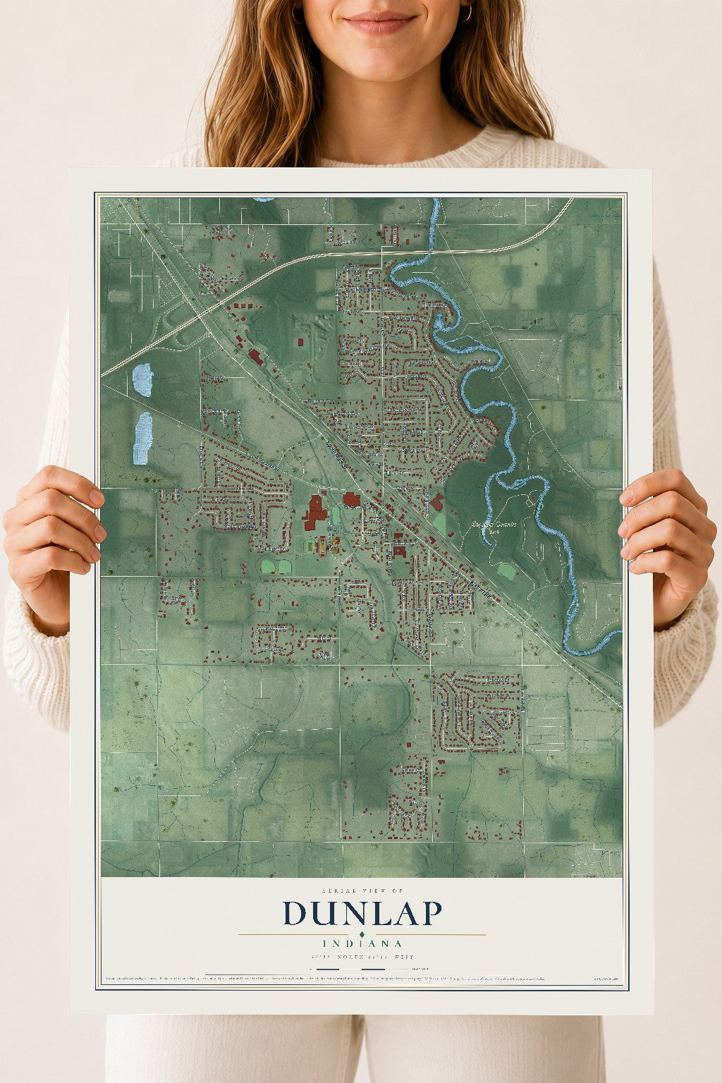 Map of Dunlap, Indiana, 18 x 24 inch unframed archival matte print