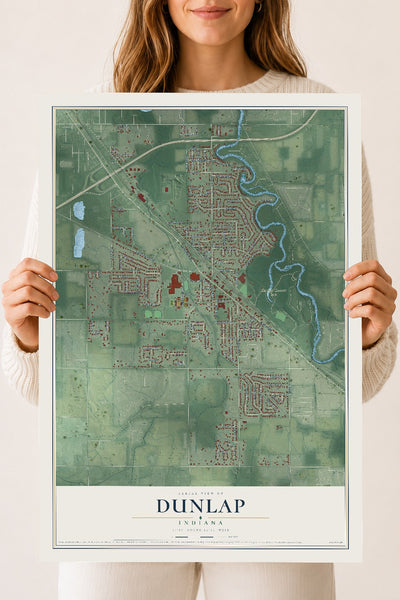 Map of Dunlap, Indiana, 18 x 24 inch unframed archival matte print