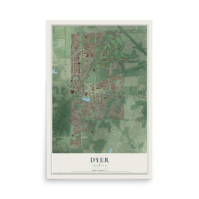 Map of Dyer, Indiana, 12 x 18 inch unframed archival matte print