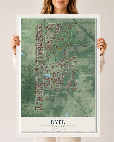 Map of Dyer, Indiana, 24 x 36 inch unframed archival matte print