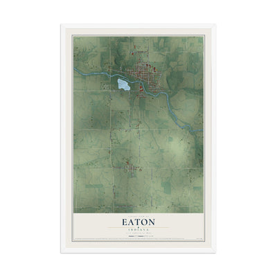 Map of Eaton, Indiana, 12 x 18 inch print in a white wood frame