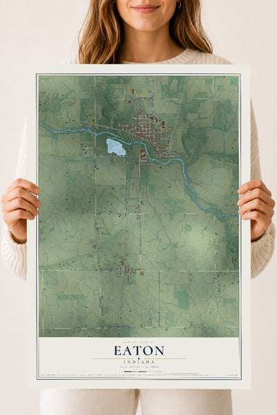 Map of Eaton, Indiana, 18 x 24 inch unframed archival matte print