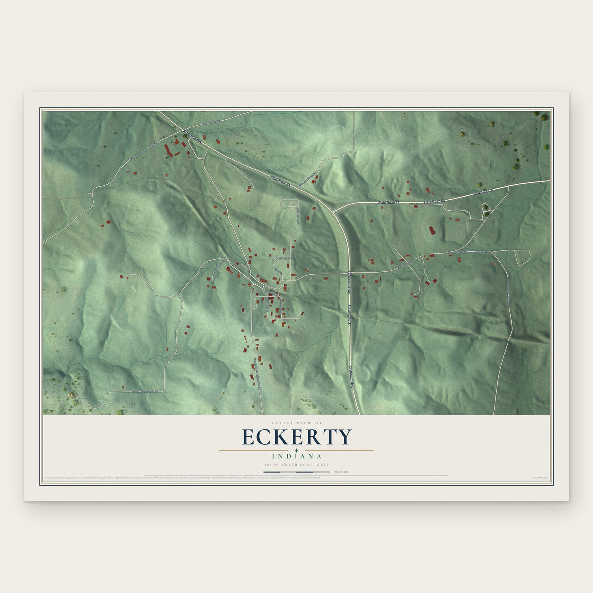 Eckerty, Indiana map print, the full design