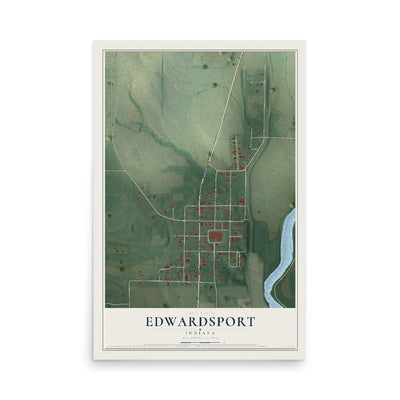 Map of Edwardsport, Indiana, 12 x 18 inch unframed archival matte print