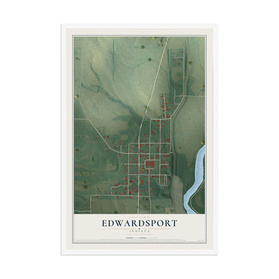 Map of Edwardsport, Indiana, 12 x 18 inch print in a white wood frame