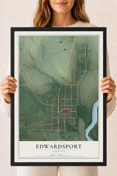 Map of Edwardsport, Indiana, 18 x 24 inch print in a black wood frame