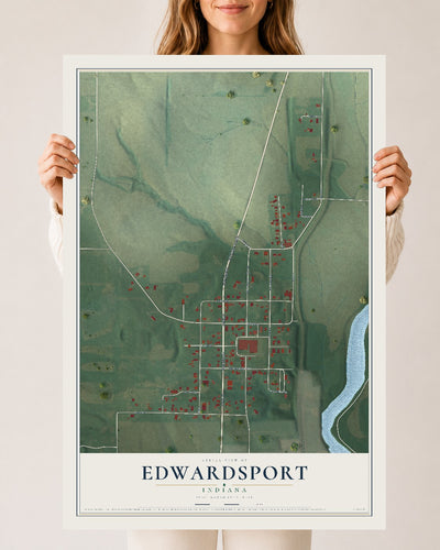 Map of Edwardsport, Indiana, 24 x 36 inch unframed archival matte print
