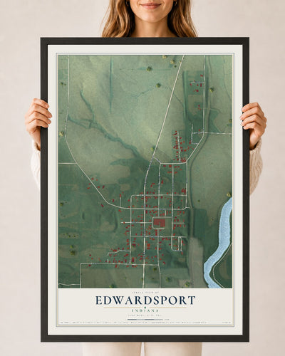 Map of Edwardsport, Indiana, 24 x 36 inch print in a black wood frame