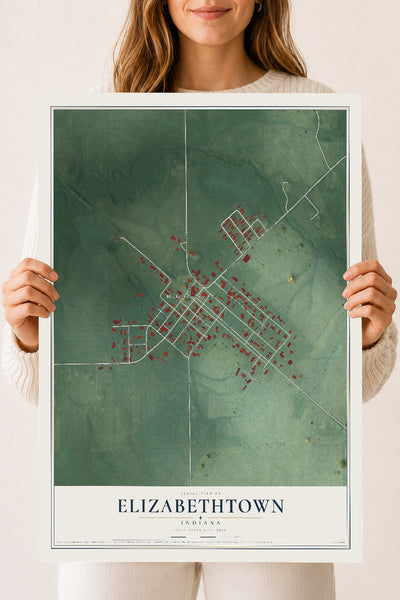 Map of Elizabethtown, Indiana, 18 x 24 inch unframed archival matte print