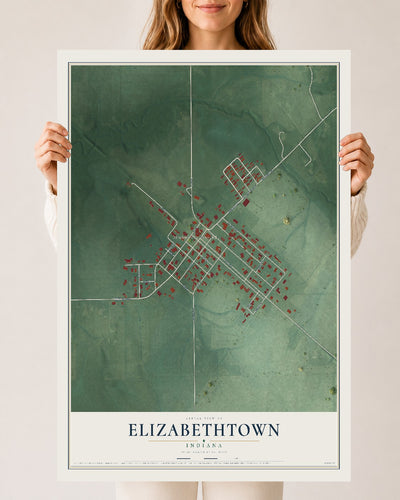 Map of Elizabethtown, Indiana, 24 x 36 inch unframed archival matte print
