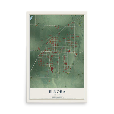 Map of Elnora, Indiana, 12 x 18 inch unframed archival matte print