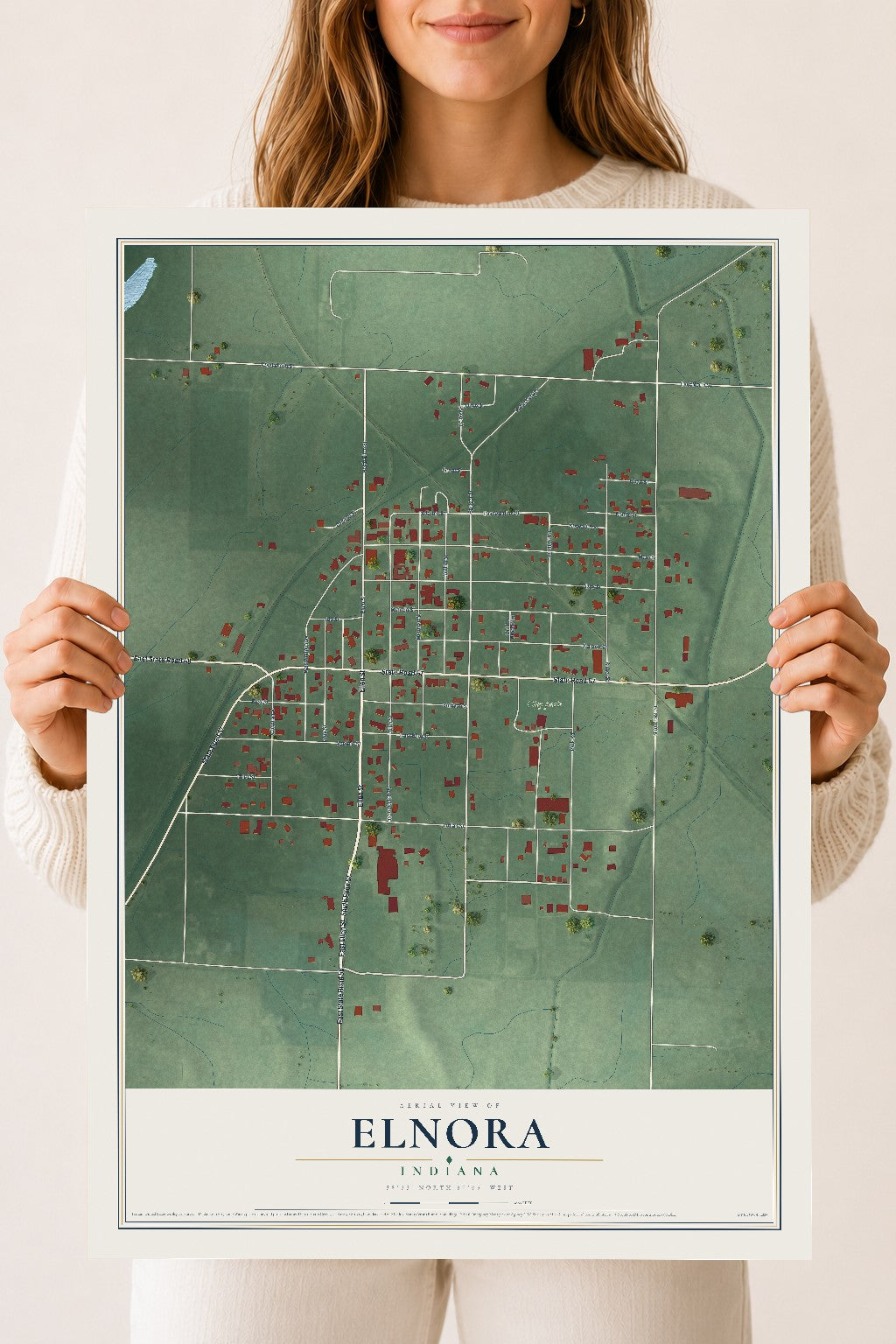 Map of Elnora, Indiana, 18 x 24 inch unframed archival matte print