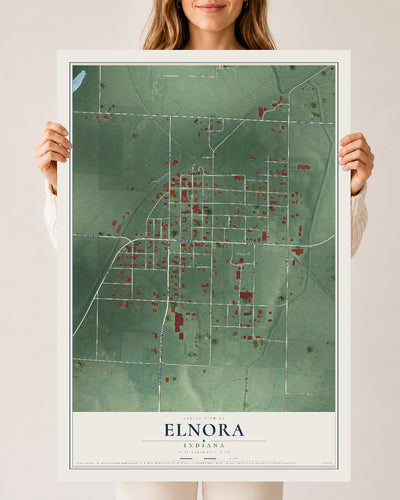 Map of Elnora, Indiana, 24 x 36 inch unframed archival matte print