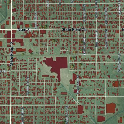 Close-up of the map of Elwood, Indiana print showing street and building detail