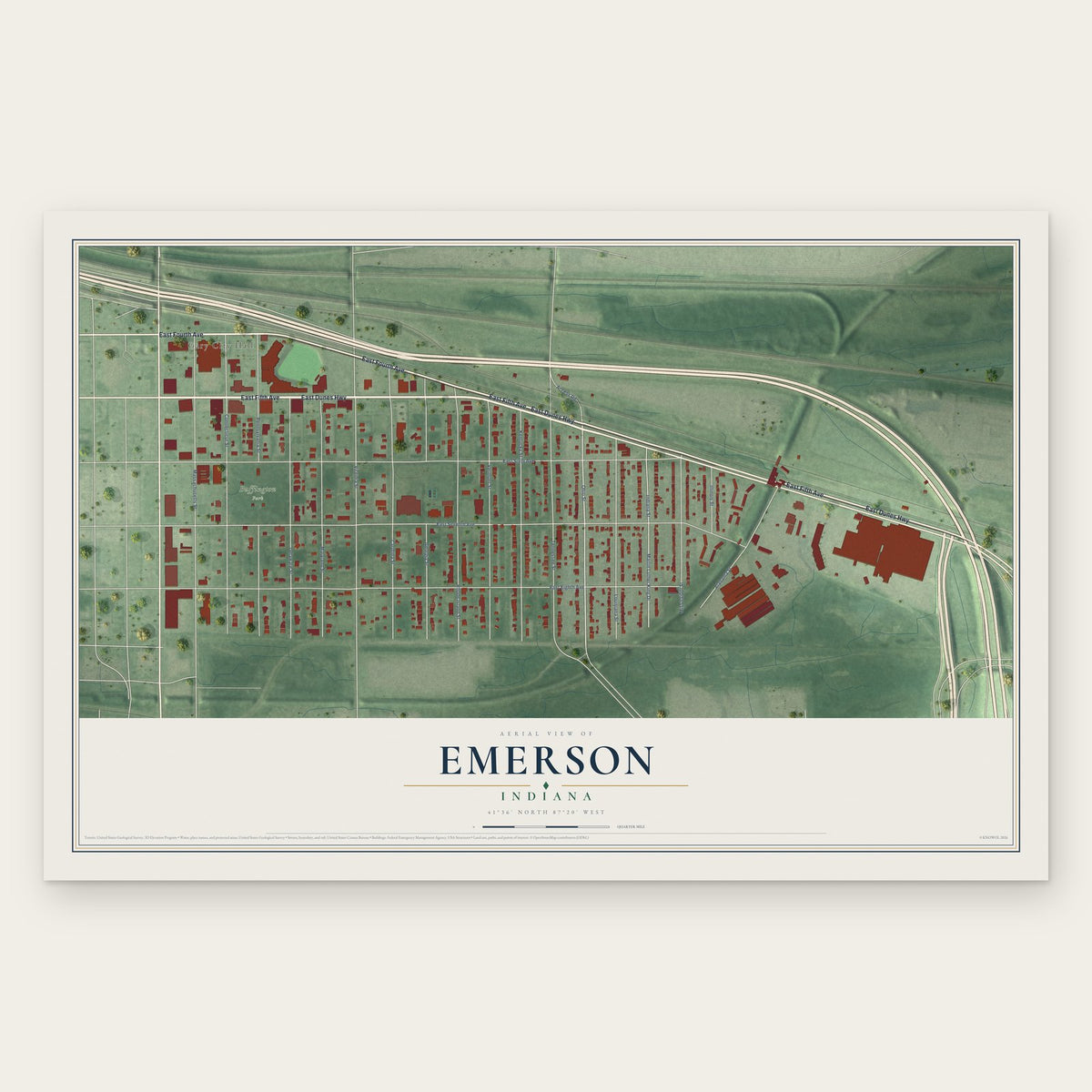 Emerson, Indiana map print, the full design
