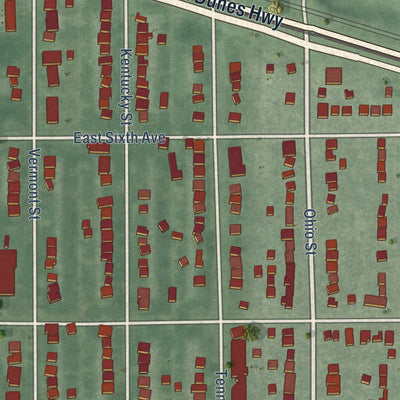 Close-up of the map of Emerson, Indiana print showing street and building detail