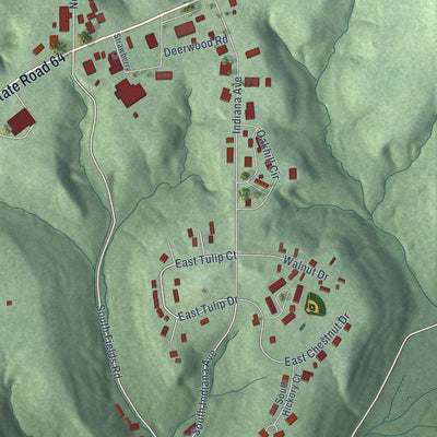 Close-up of the map of English, Indiana print showing street and building detail