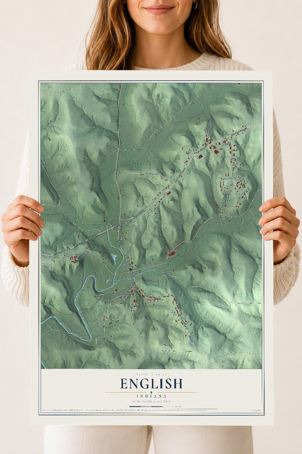 Map of English, Indiana, 18 x 24 inch unframed archival matte print
