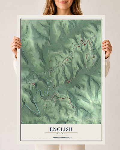 Map of English, Indiana, 24 x 36 inch unframed archival matte print