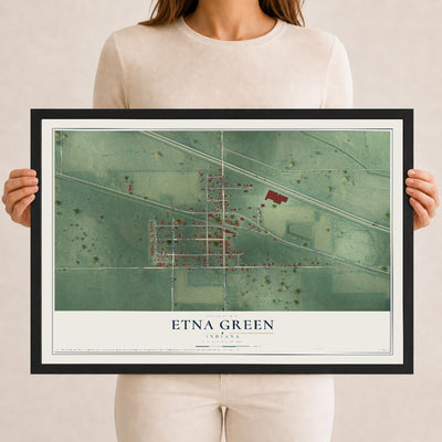 Map of Etna Green, Indiana, 12 x 18 inch print in a black wood frame