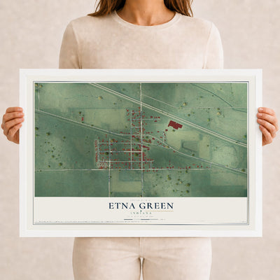 Map of Etna Green, Indiana, 12 x 18 inch print in a white wood frame
