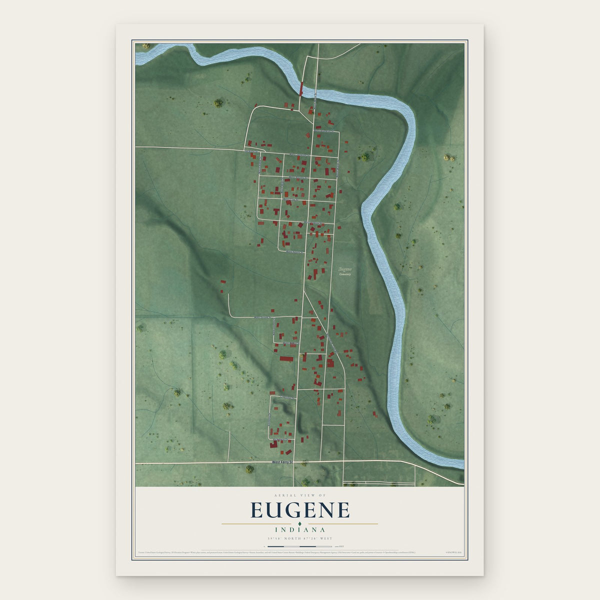 Eugene, Indiana map print, the full design