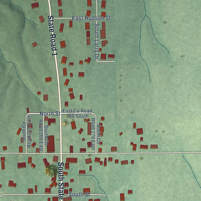 Close-up of the map of Everton, Indiana print showing street and building detail