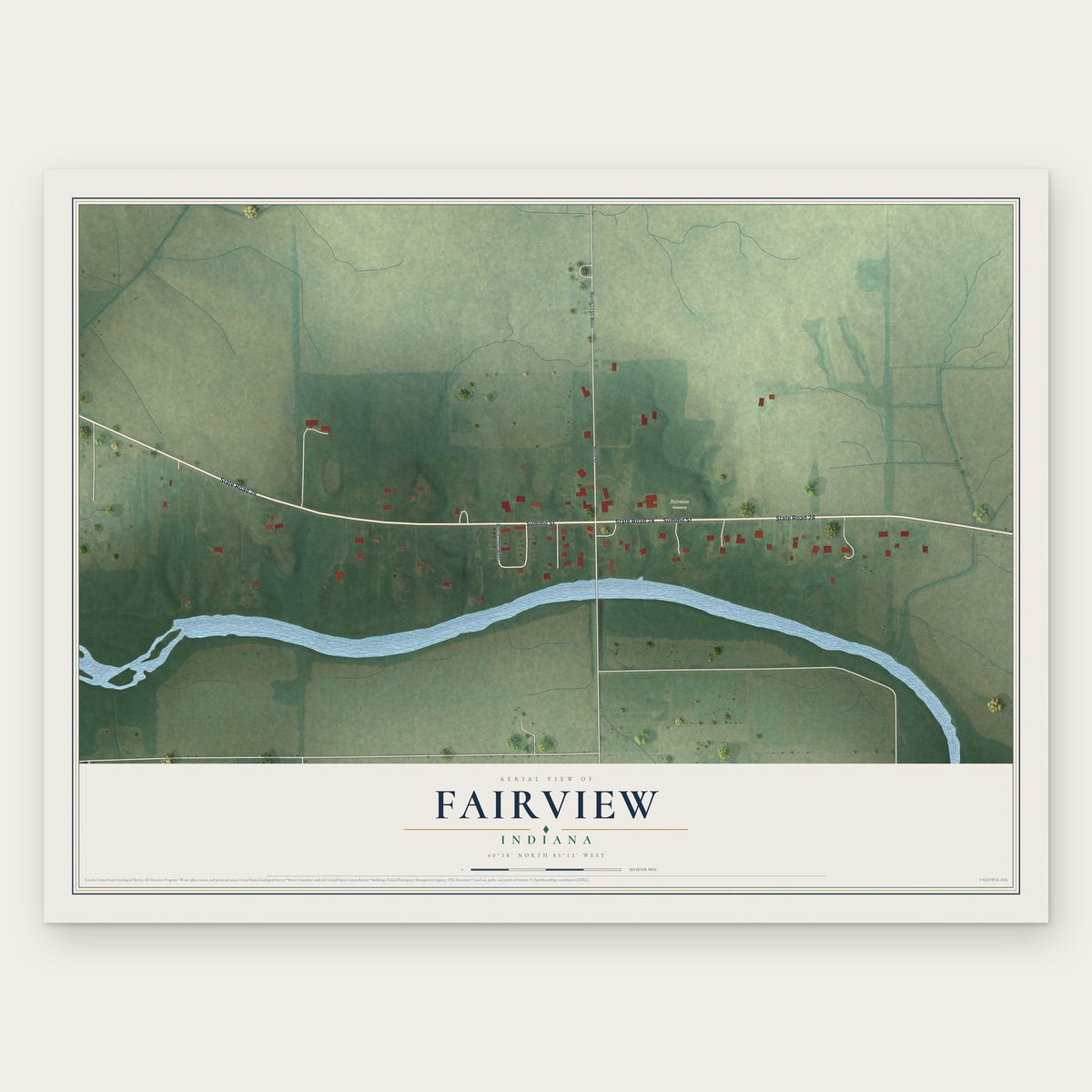 Fairview, Indiana map print, the full design