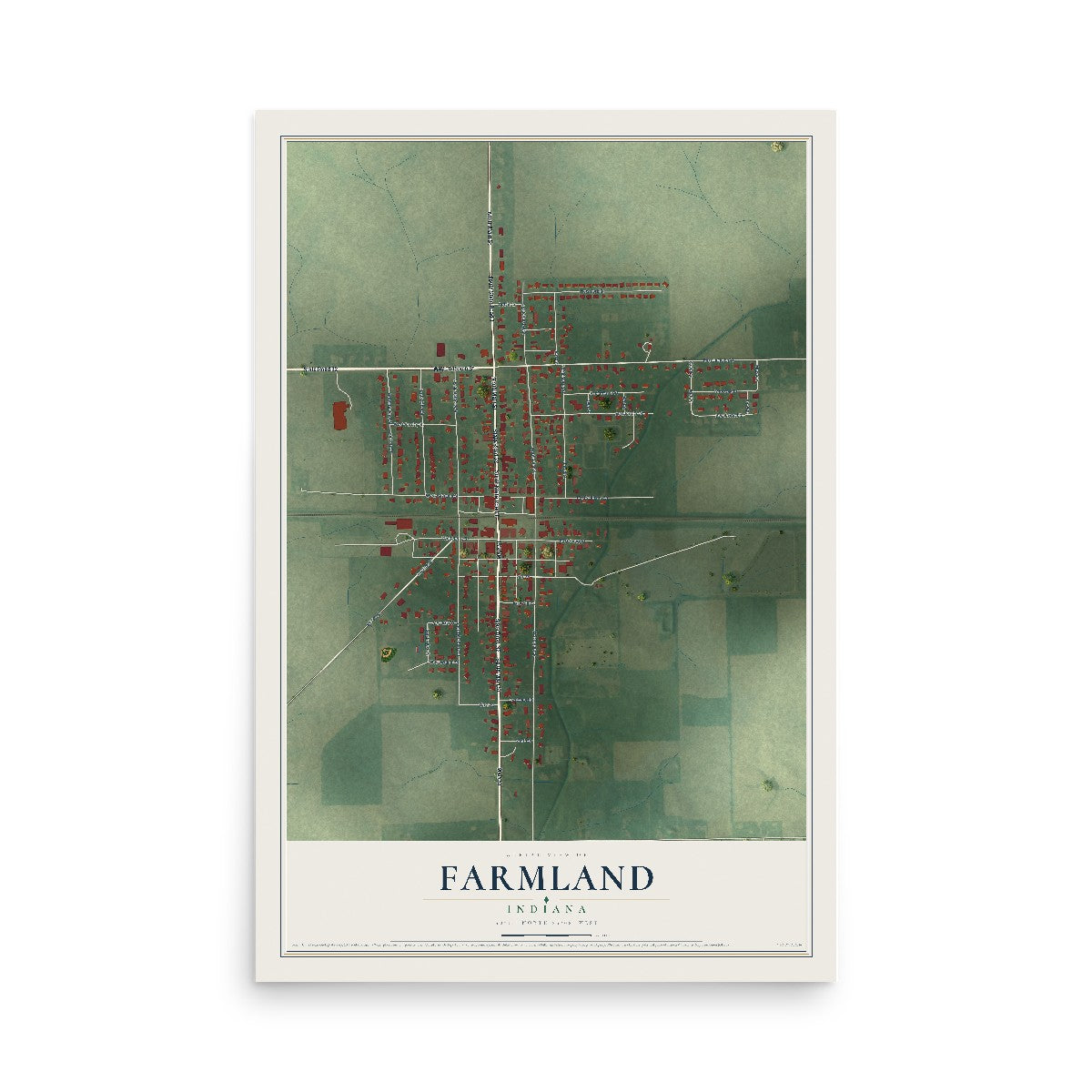 Map of Farmland, Indiana, 12 x 18 inch unframed archival matte print