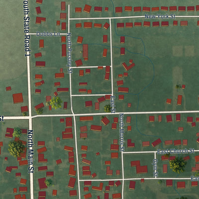 Second close-up of the map of Farmland, Indiana print showing more streets and buildings