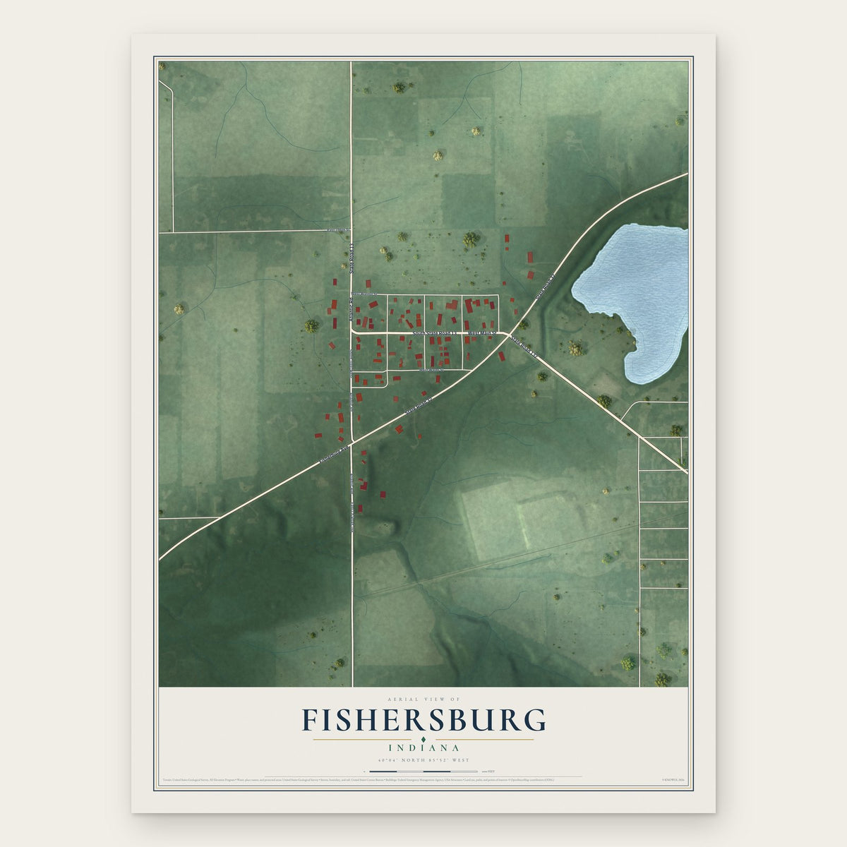 Fishersburg, Indiana map print, the full design