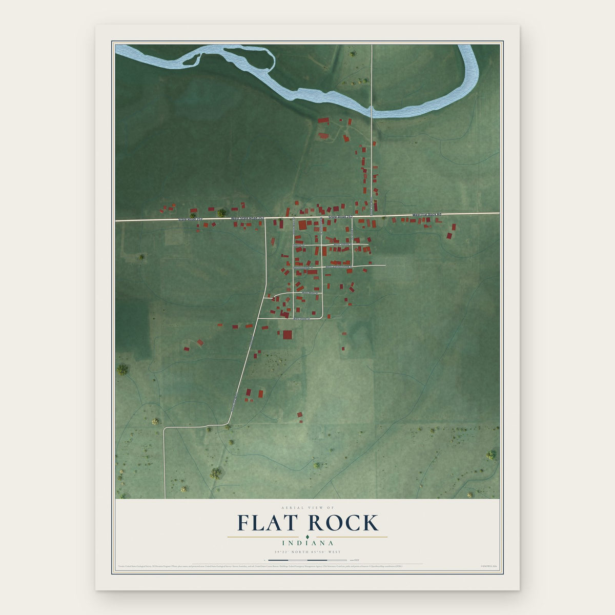 Flat Rock, Indiana map print, the full design
