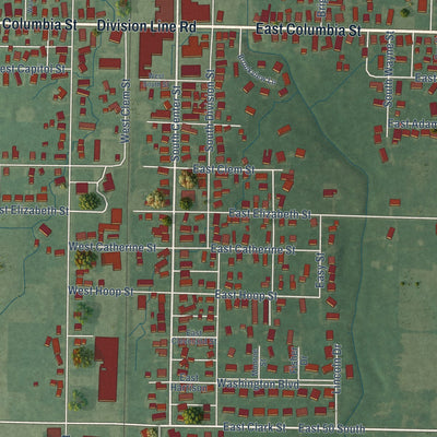 Close-up of the map of Flora, Indiana print showing street and building detail