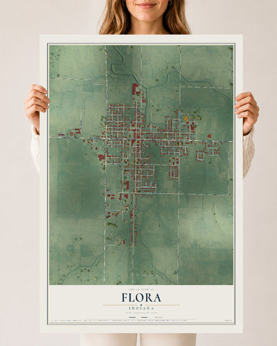 Map of Flora, Indiana, 24 x 36 inch unframed archival matte print