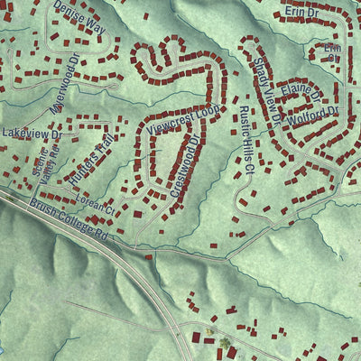 Close-up of the map of Floyds Knobs, Indiana print showing street and building detail